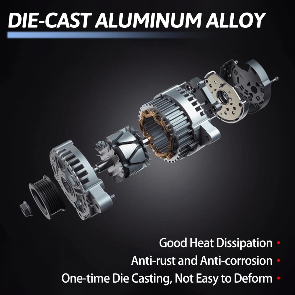 AETUANFLY alternator installed in engine bay showing direct-fit replacement benefit