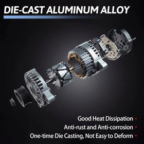 AETUANFLY alternator installed in engine bay showing direct-fit replacement benefit
