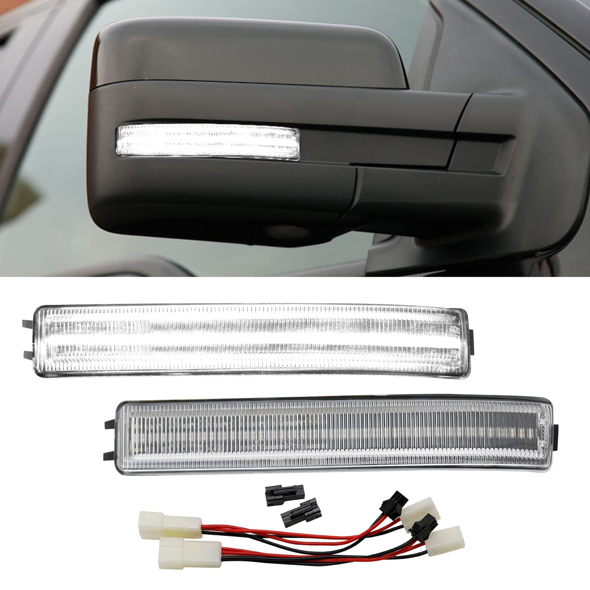 Aexploer front view of LED mirror assembly showing clean OEM fit and modern look