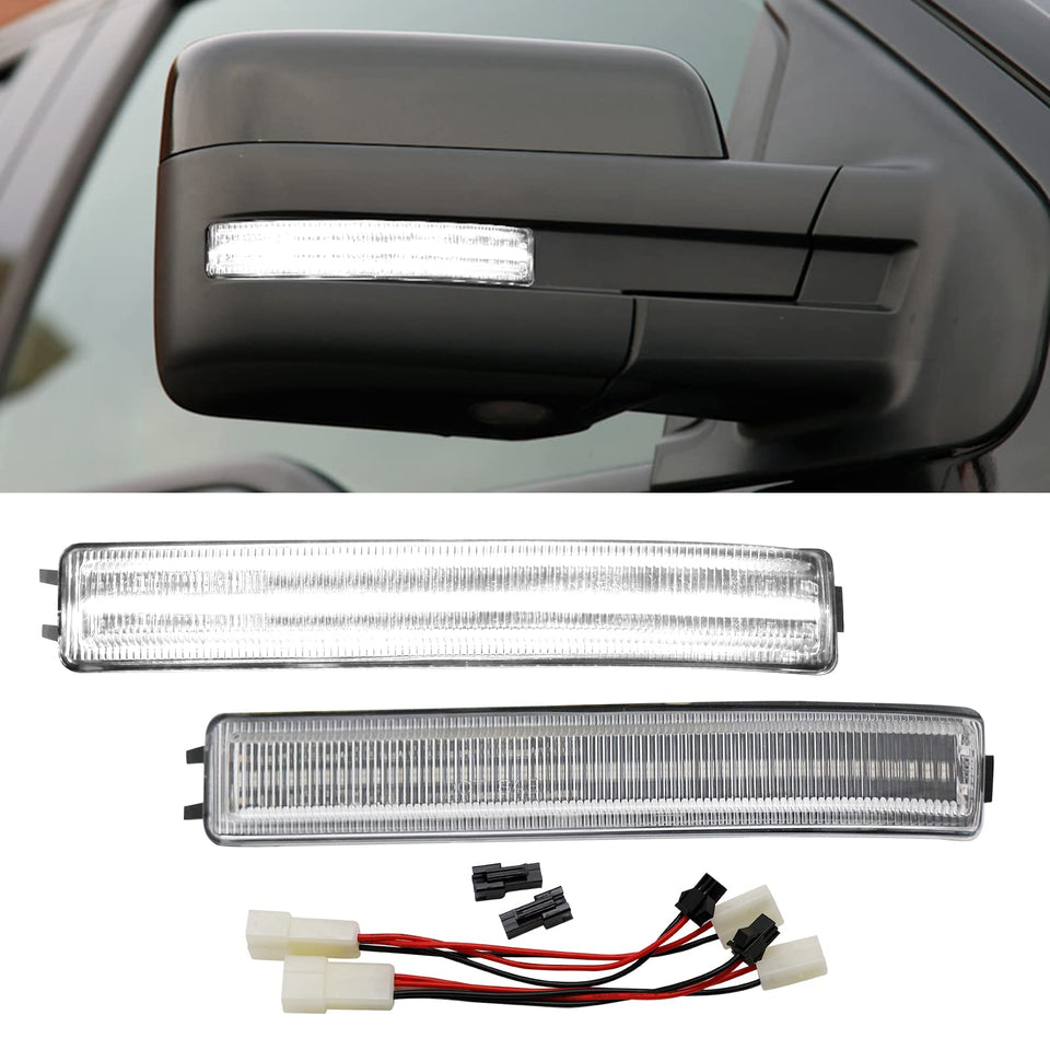 Aexploer front view of LED mirror assembly showing clean OEM fit and modern look
