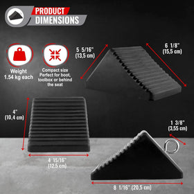 AFA Tooling chock placed against an RV tire providing secure parking stability