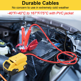 AFDLLDQM jumper cables held in hand showing portable size and easy transport