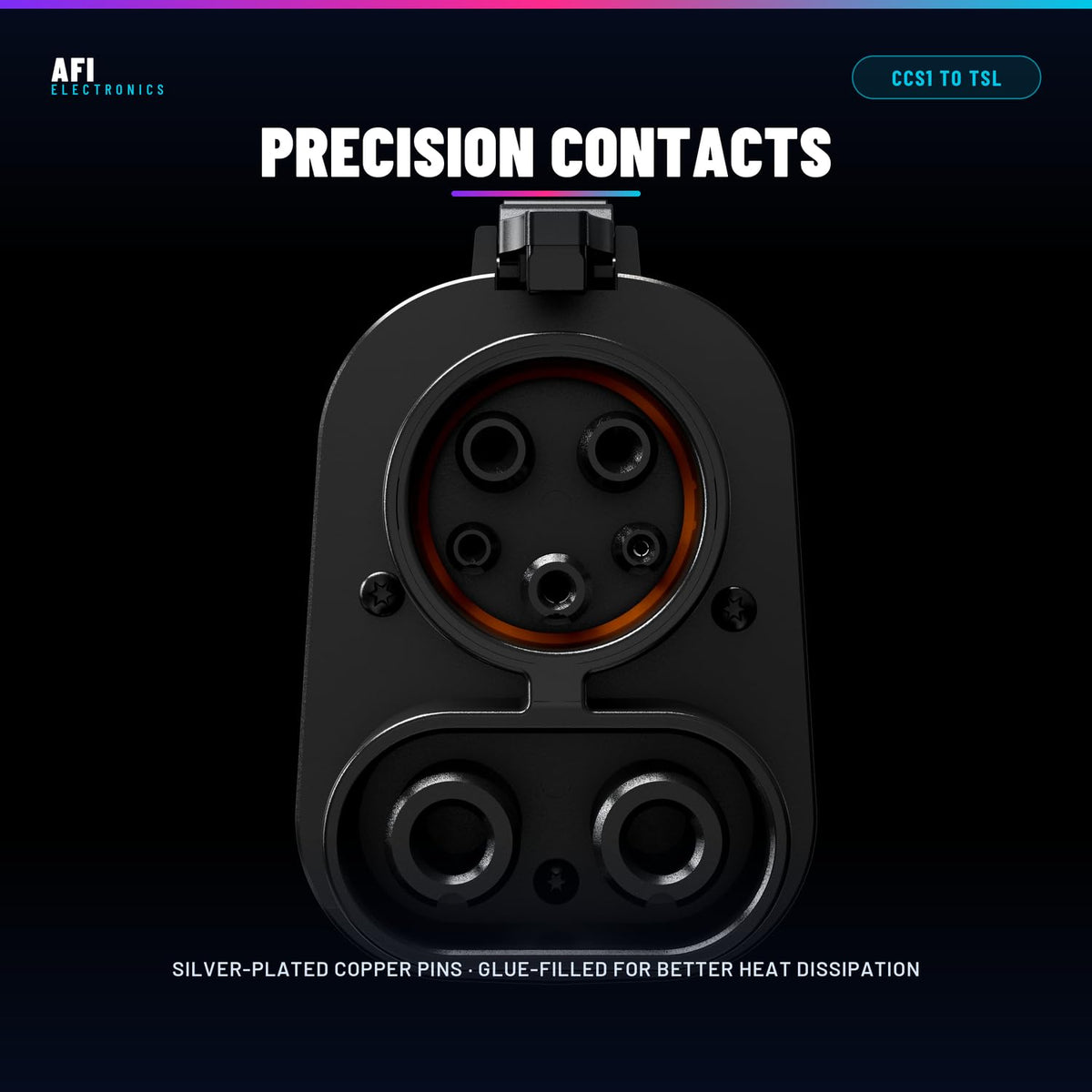 AFI adapter label and specs plate view confirming ratings and warranty benefit