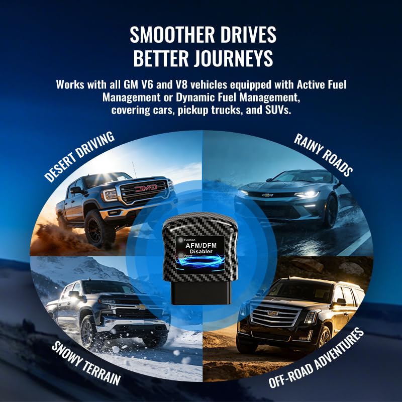 Generic AFM Disabler plugged into vehicle OBD2 port for quick plug-and-play benefit