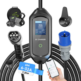 AFYEEV front view of Type 2 6m cable showing compact portable design and reliability
