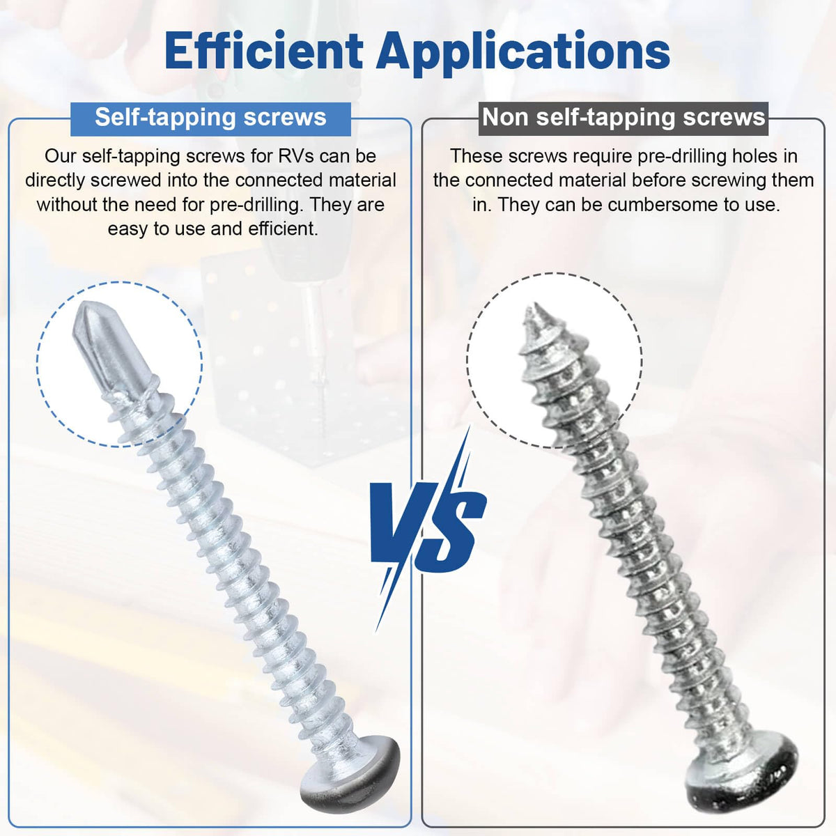 AFZZ screws fastening RV trailer panel demonstrating clean attachment, improves stability