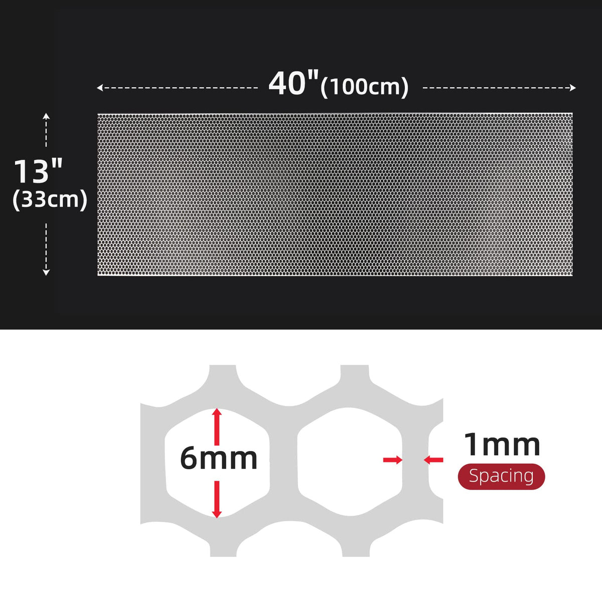 AggAuto close-up honeycomb pattern highlighting 6mm spacing and airflow benefit