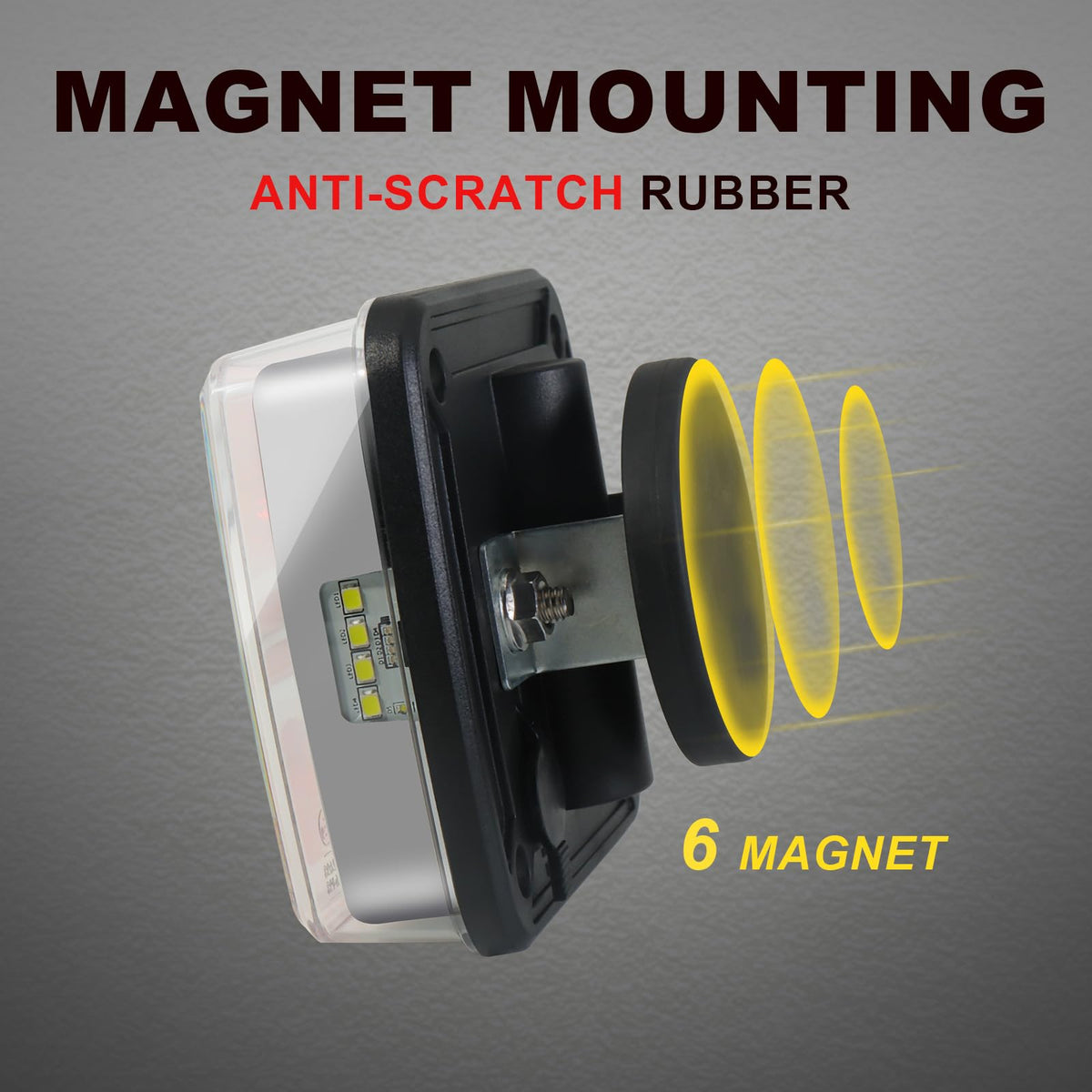 Agrieyes close-up of rubber-coated magnetic base preventing scratches