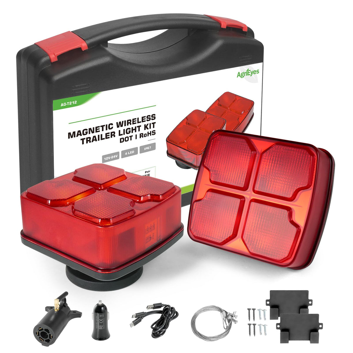 Agrieyes front packaging showing crimson light kit and quick install benefit