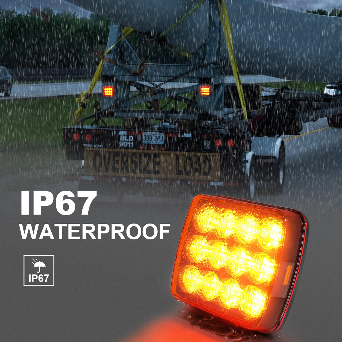 Agrieyes W02 illuminated at night showing bright amber strobe for visibility