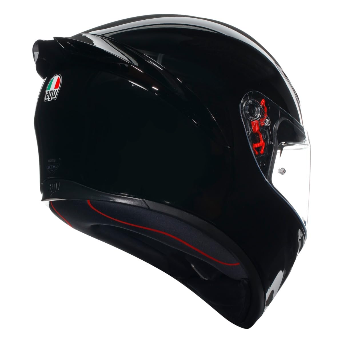 AGV K1 S double-D chinstrap close-up showing secure closure benefit