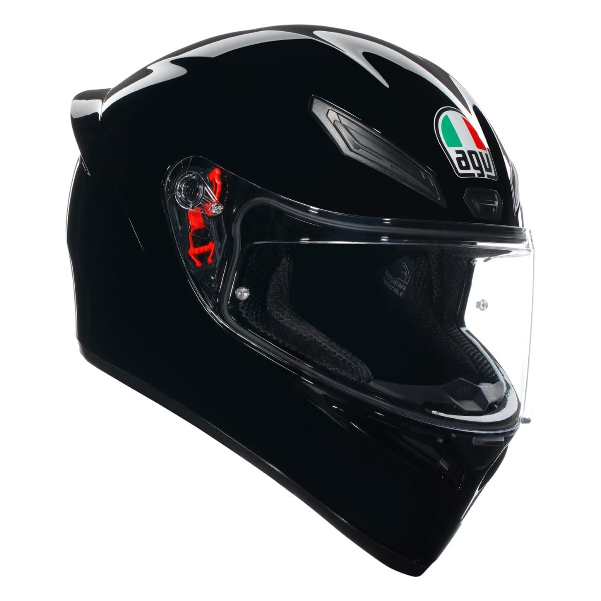 AGV K1 S front view showing aerodynamic shell and secure fit benefit