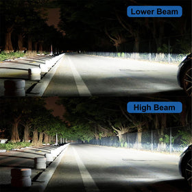 AHOBXD headlight beam on road at night showing brighter white illumination