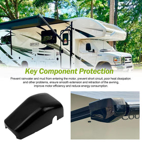 Ahuliao on a camper in park setting showing protected awning motor and peace of mind