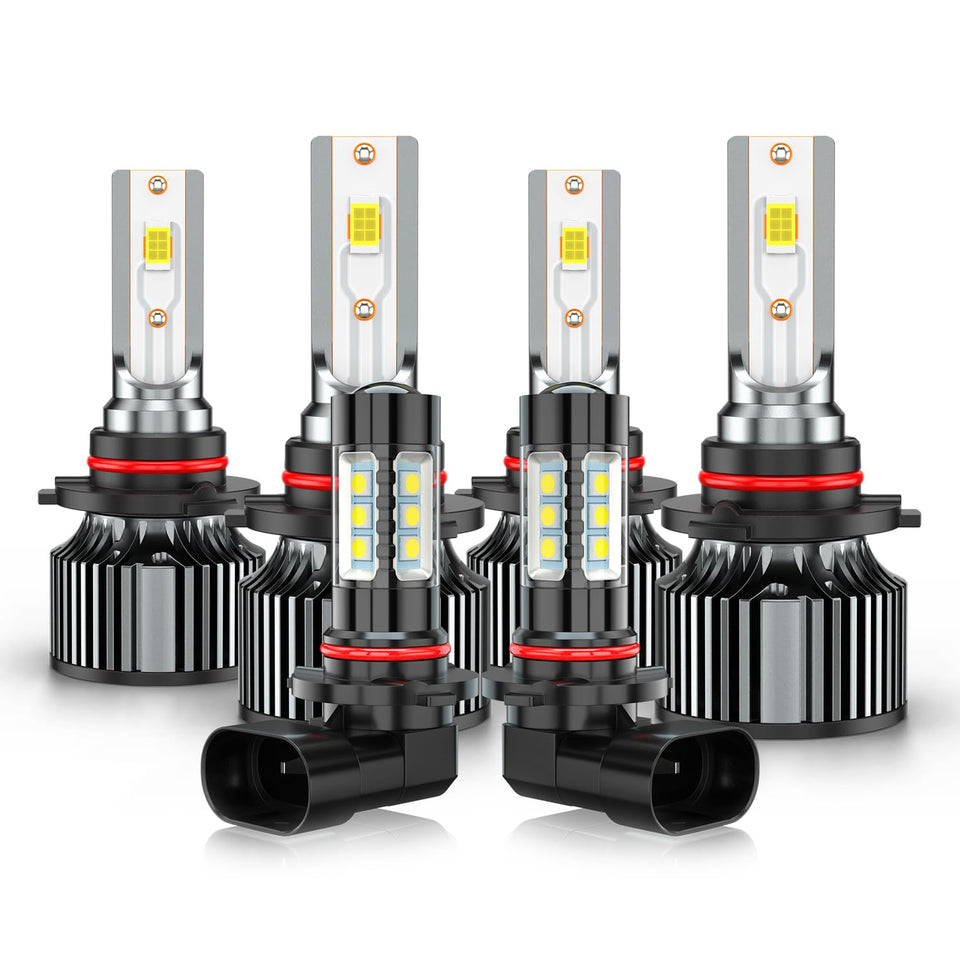 AHXLRLS front view of full high/low/fog bulb set showing brighter beam benefit