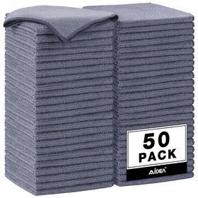 AIDEA 50-pack gray microfiber towels front packaging showing quantity and size, durable supply