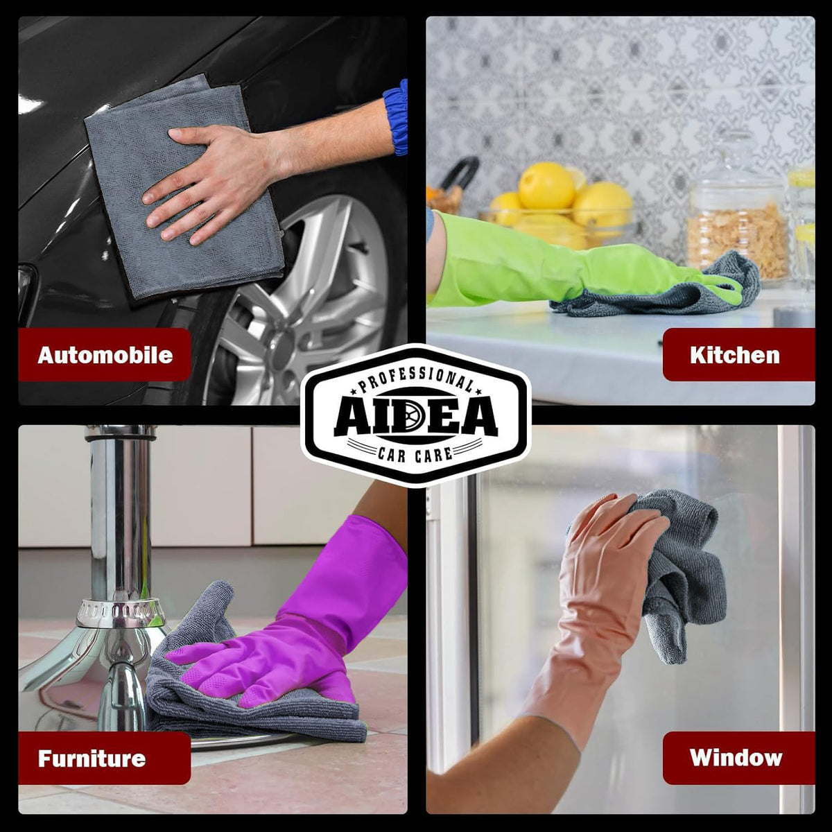 AIDEA microfiber drying a glass surface leaving streak-free clarity and polished shine