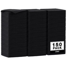 AIDEA front package of 150 black microfiber towels showing bulk value and neat packaging