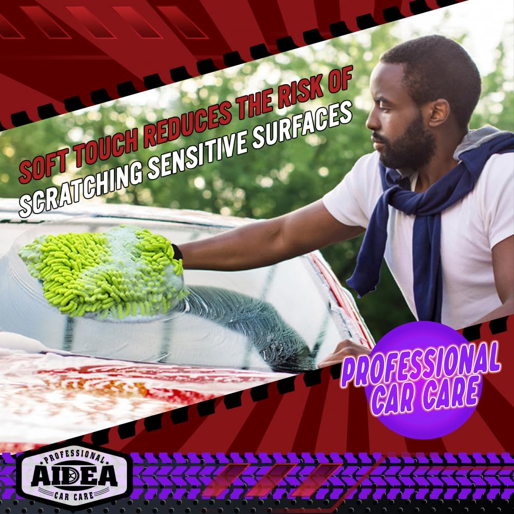 AIDEA mitts beside wash bucket and soap showing readiness and efficient suds retention