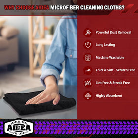 AIDEA towel held in hand showing 12×12-inch scale for precise detailing and easy grip