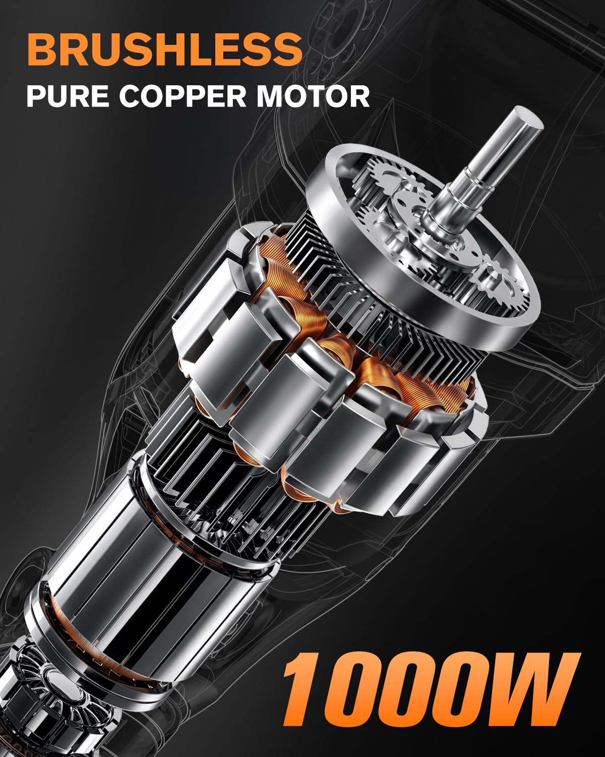 AIDERAR polisher rear motor close-up illustrating brushless durability