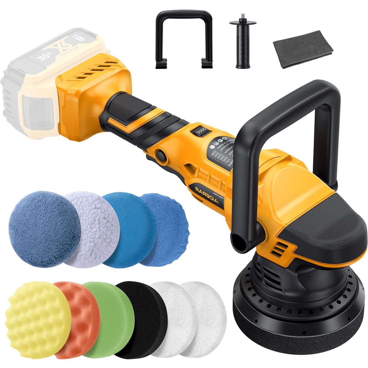 AIDERAR polisher front view showing compact design and control benefit