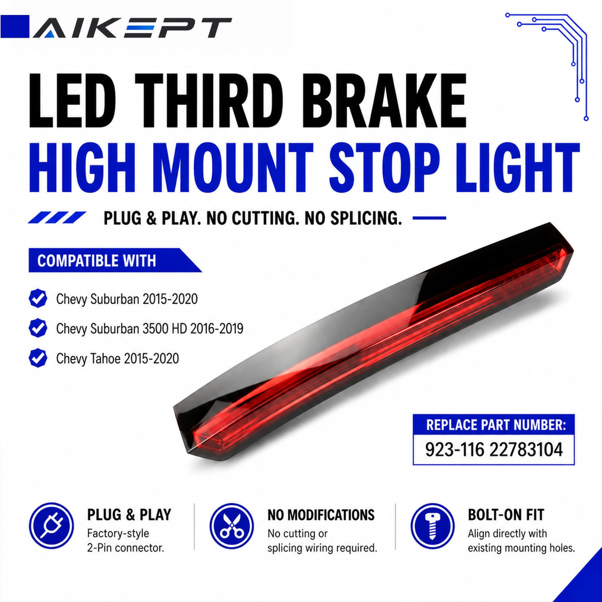AIKEPT close-up of LED array and red lens for improved visibility benefit