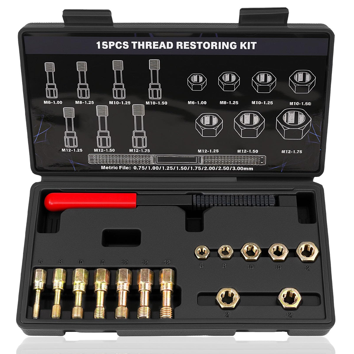 Aikyciu front packaging showing complete 15-piece metric kit and case - clear contents