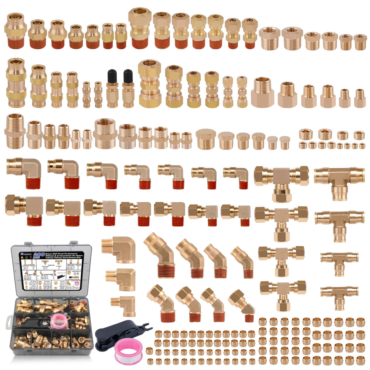 Ailbiuko front view of full 200-piece kit showing organized components and tool benefit