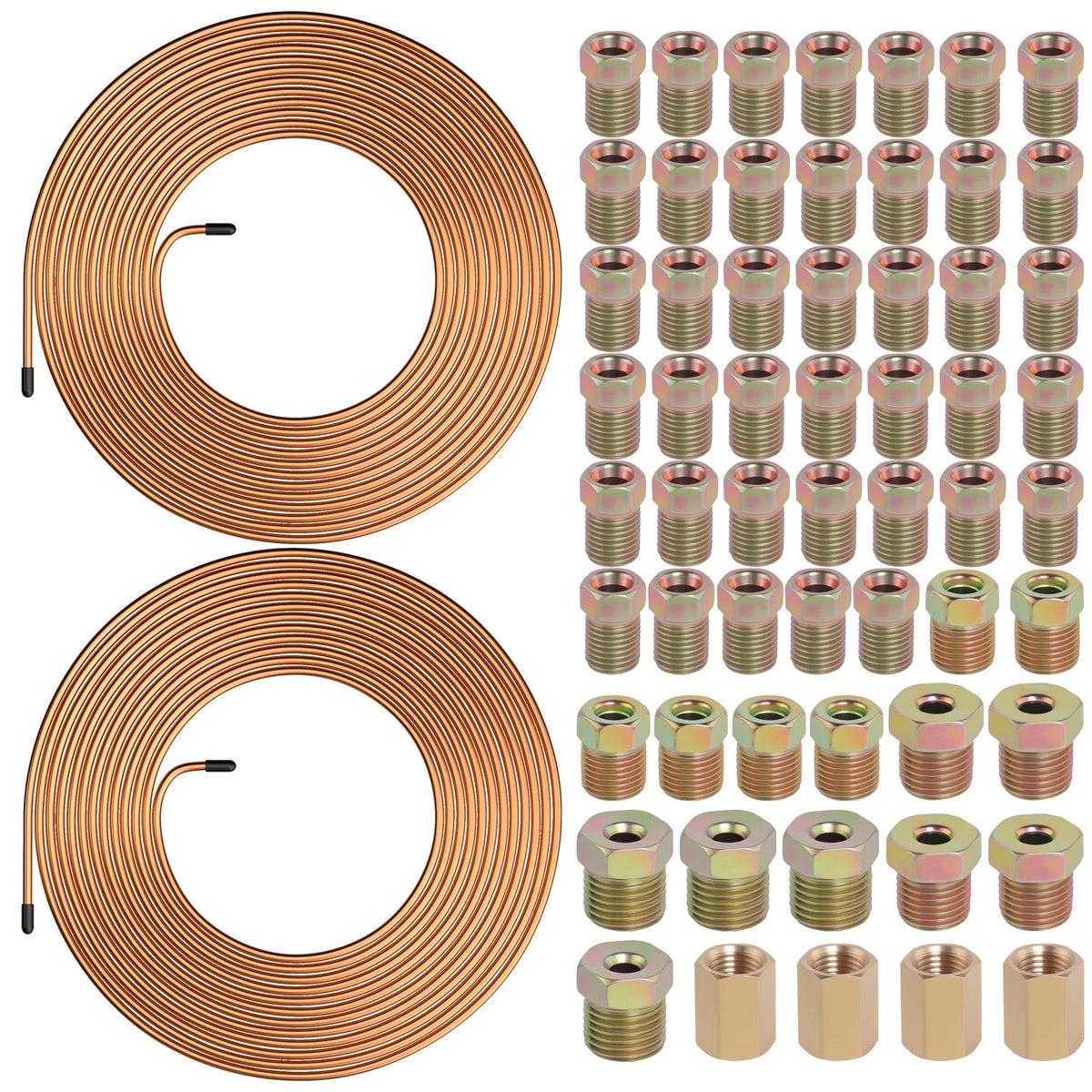 Ailbiuko front packaging showing two 25ft tubes and 60 fittings, quick identification benefit