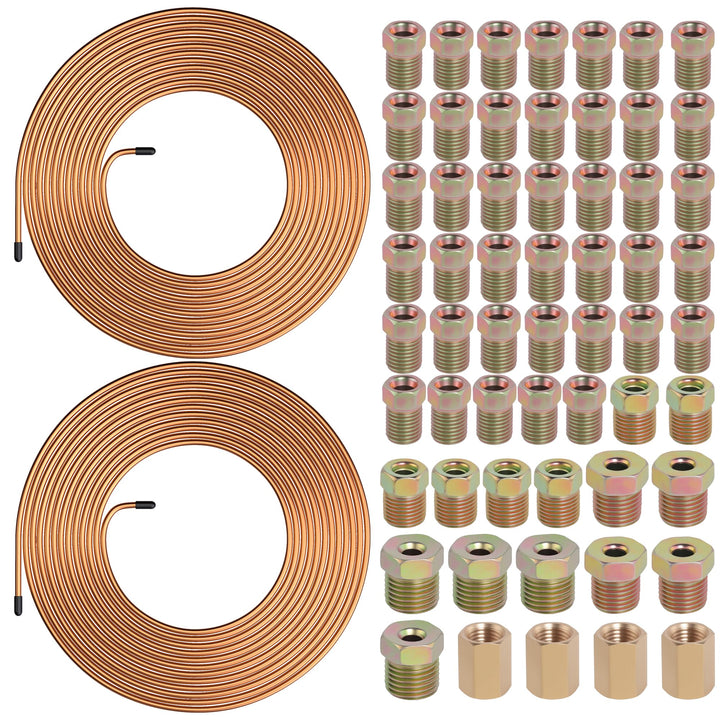 Ailbiuko front packaging showing two 25ft tubes and 60 fittings, quick identification benefit