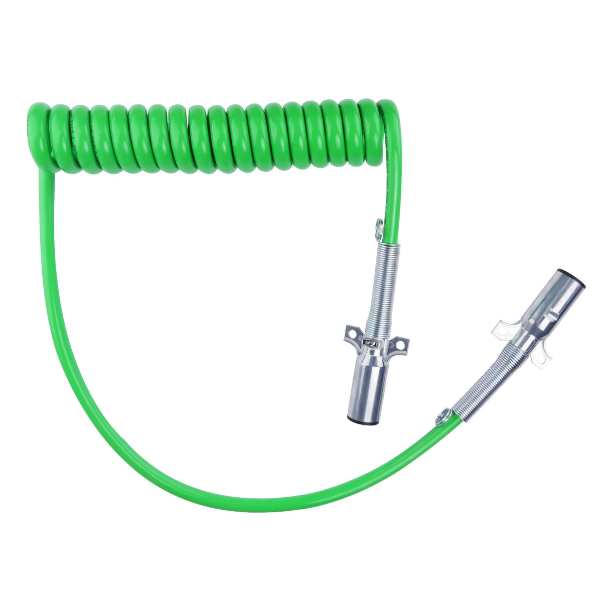 Ailbiuko front view of green 7-way pigtail showing robust plug and housing benefit: clear connection