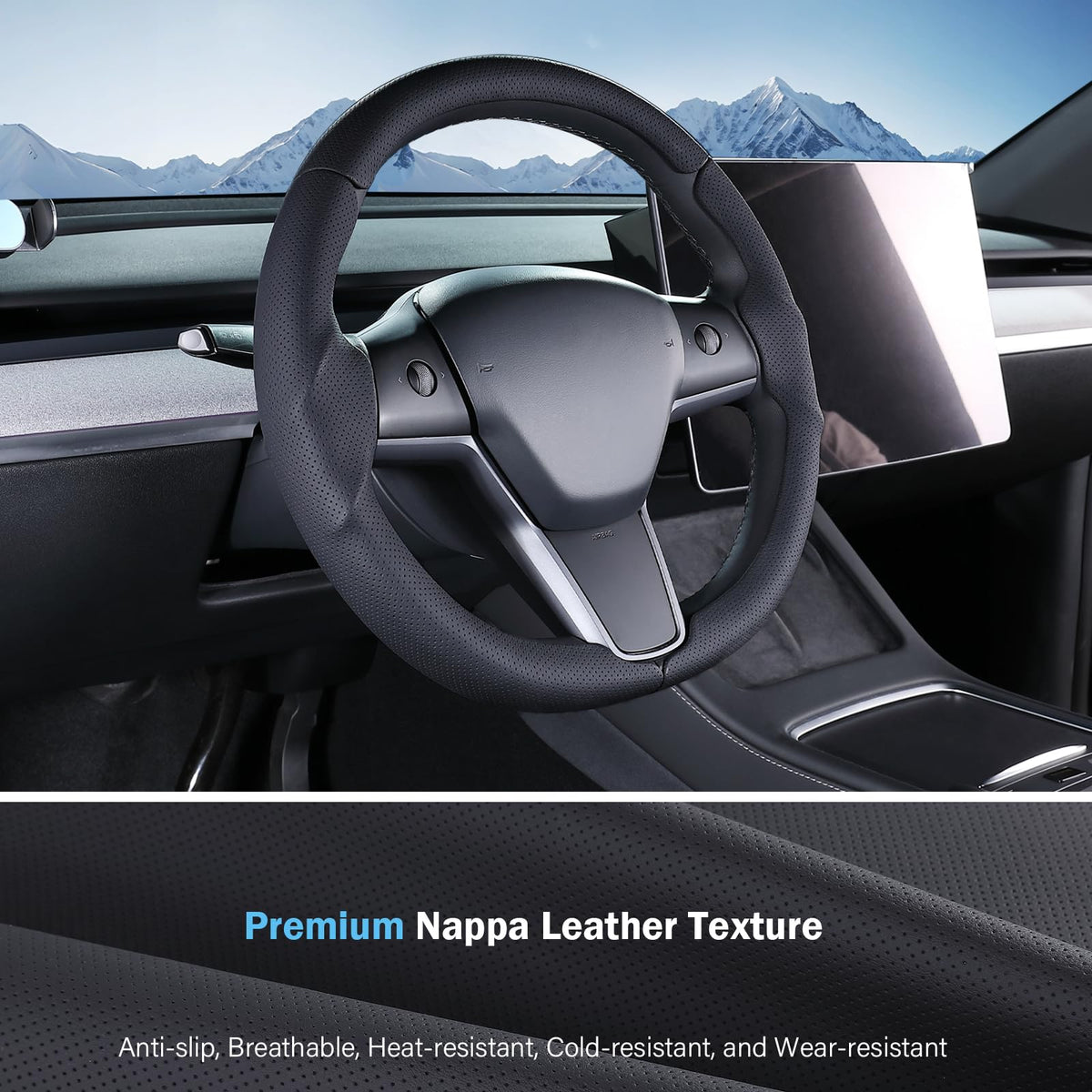 Aimato lifestyle shot in Tesla interior conveying premium look and cabin upgrade benefit