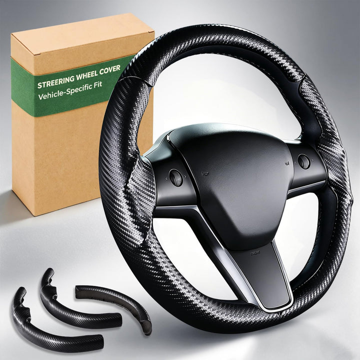 Aimato front view of steering wheel cover showing precise fit and sleek look