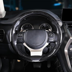 Aimato cover installed on steering wheel demonstrating secure fit and better control