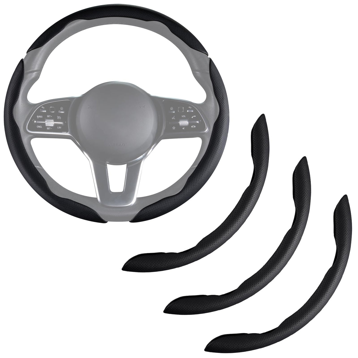 Aimato front view of steering wheel cover showing sleek finish and upgrade benefit