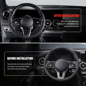 Aimato cover next to ruler showing fit for 14.5 to 15 inch steering wheels