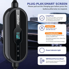 AIMILER plugged into a Tesla car port showing fast charging benefit