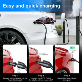 Aipechy adapter attached to Tesla port demonstrating broader charging options