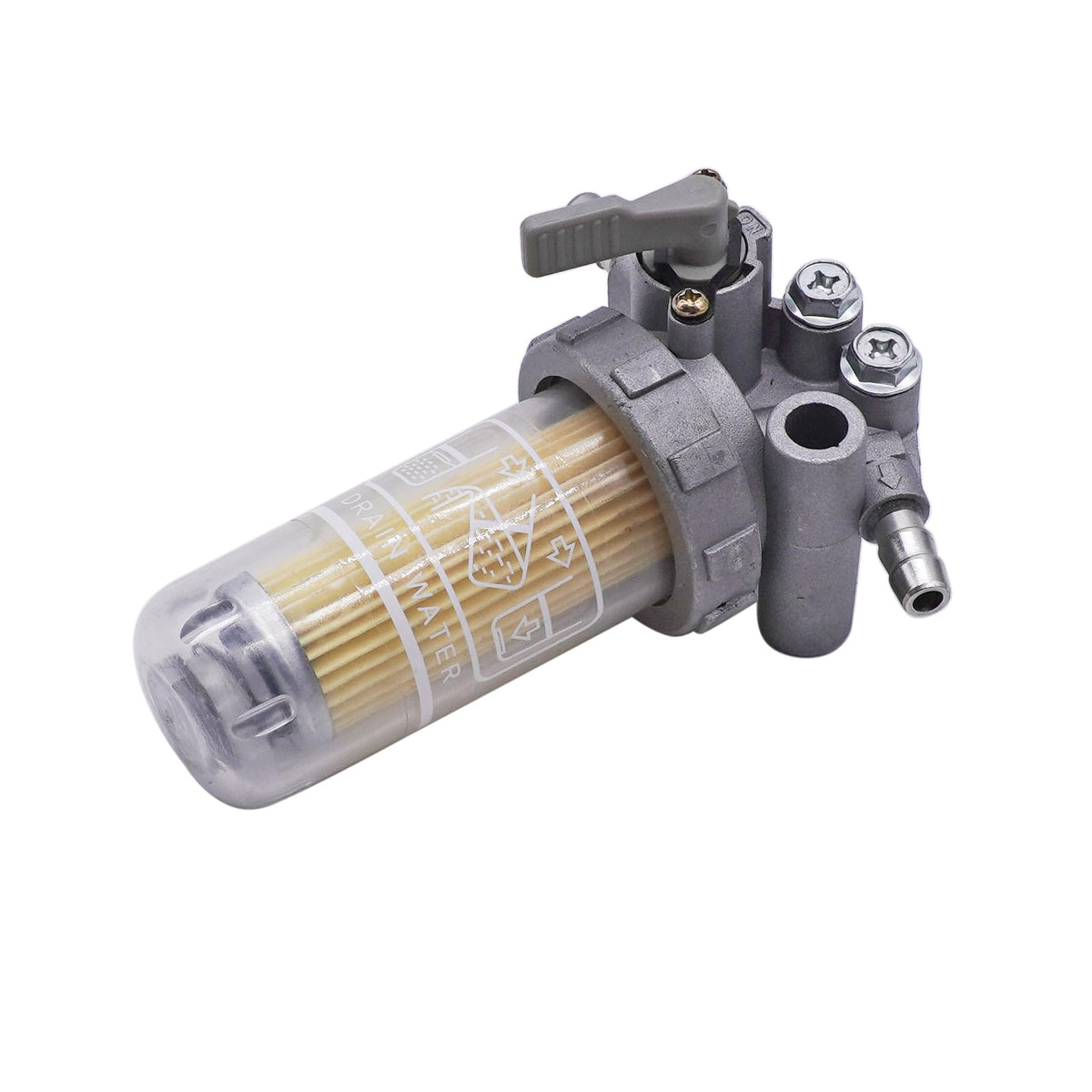 AIPICO fuel filter assembly front view showing mounting and ports for easy replacement