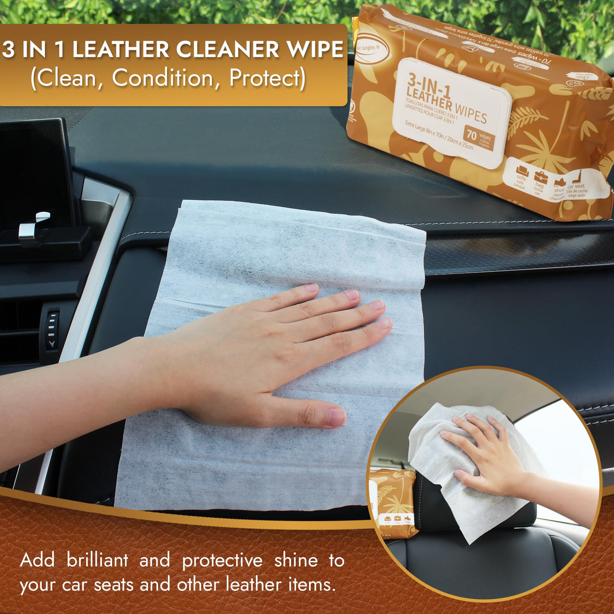 Air Jungles before and after leather panel, visible stain removal and shine benefit
