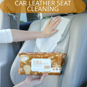 air jungles leather wipe close-up texture showing conditioning action on seat