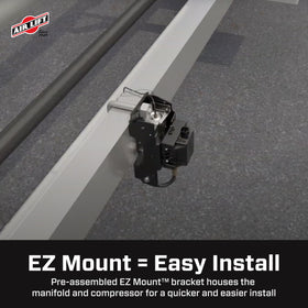 Air Lift system mounted under vehicle illustrating no-drill U-bolt installation benefit