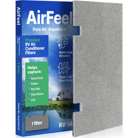 AirFeel front view of 7.5x14 RV AC filter showing branding and fit benefit