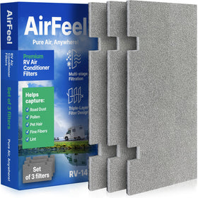 AirFeel front packaging showing three replacement RV filters and benefits