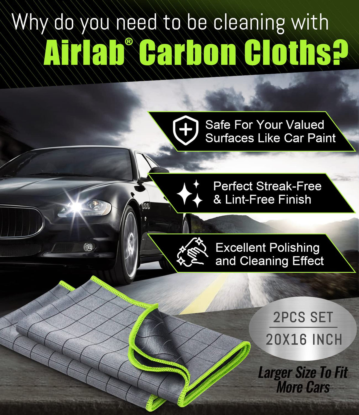 Airlab close-up of carbon fiber weave revealing non-abrasive cleaning surface