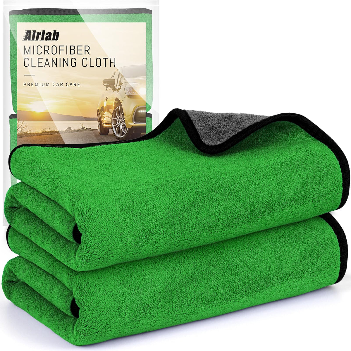 Airlab front view of towel packaging showing large size and color benefits