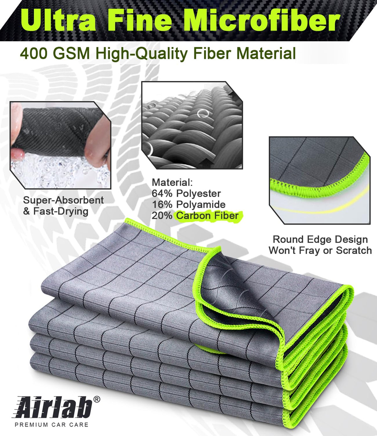 Airlab towel held in hand showing 20x16 size for easy handling
