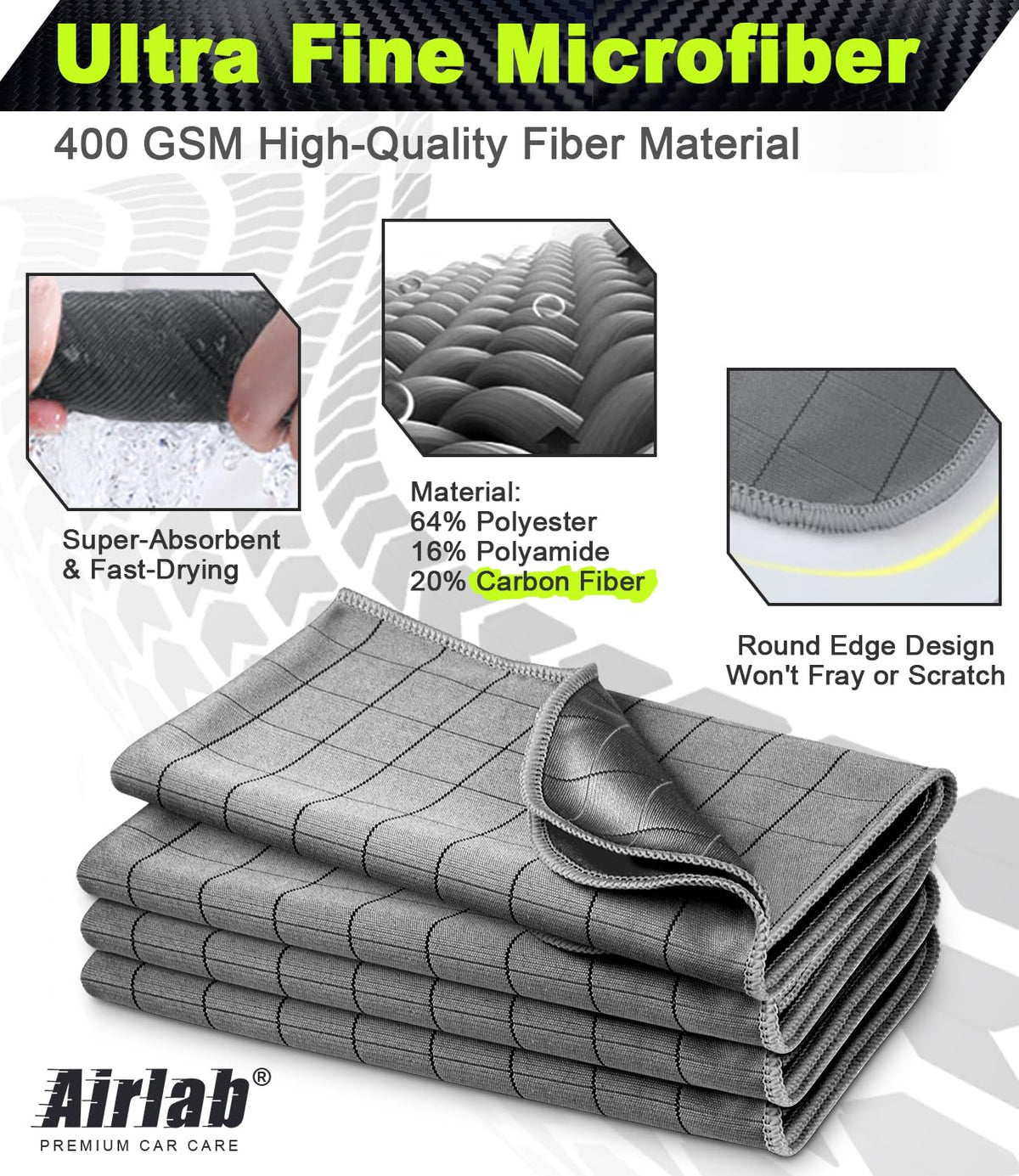 Airlab towel held in hand demonstrating 20x16 size for easy handling
