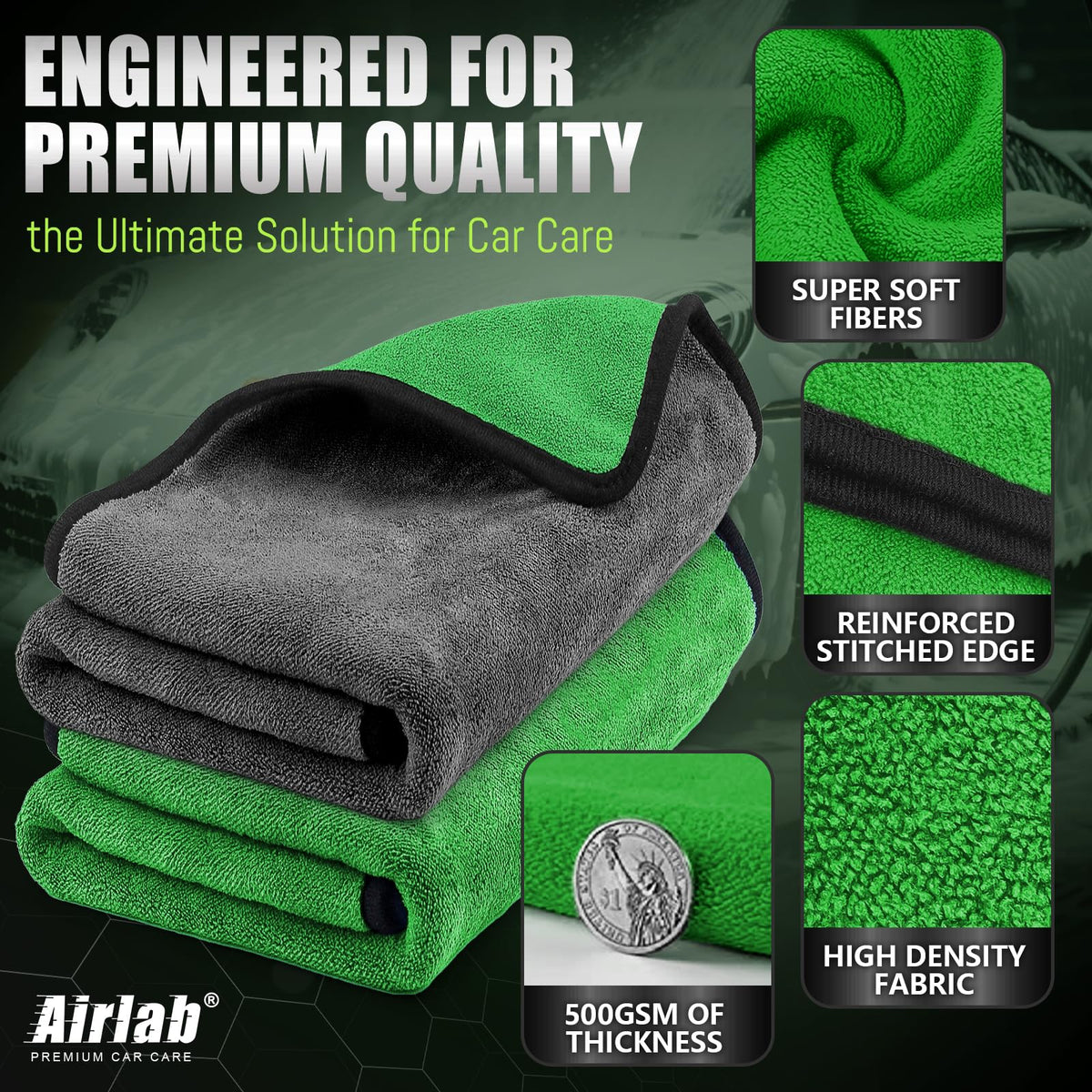 Airlab towel in use drying a car hood quickly without streaks
